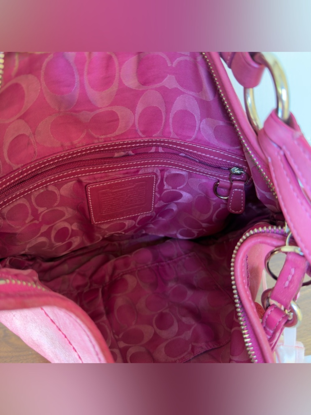 Coach Hobo Top Zip Raspberry Leather Hobo Shoulder Bag - Picture 8 of 10